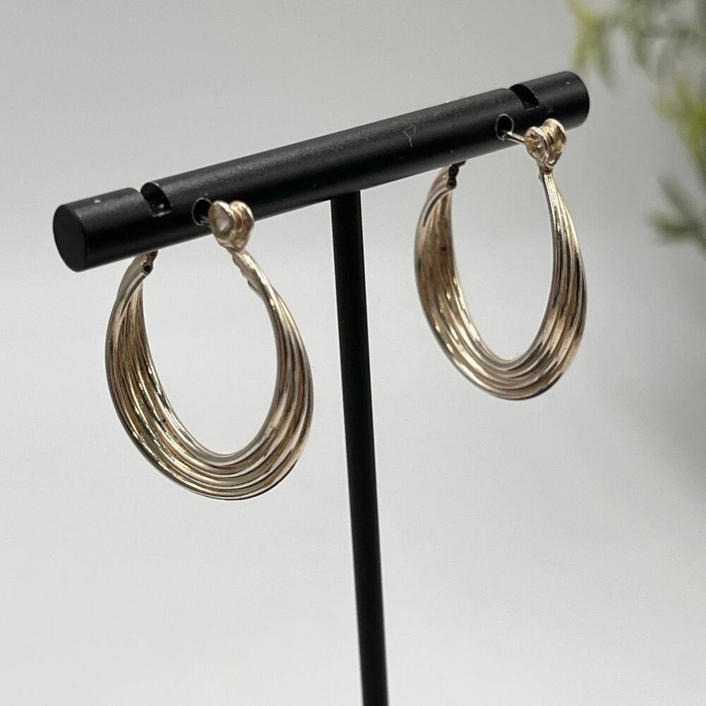 Sterling Silver 924 Layered Twisted‎ Hoop Earrings 1”, 5 grams